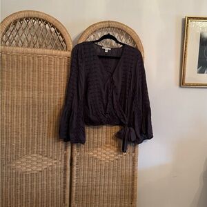 American Eagle Outfitters Charcoal Gray Wrap Blouse